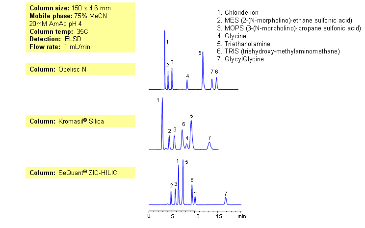 Comparison of Obelisc N, SeQuant?® HILIC, and Bare Silica Chromatogramm