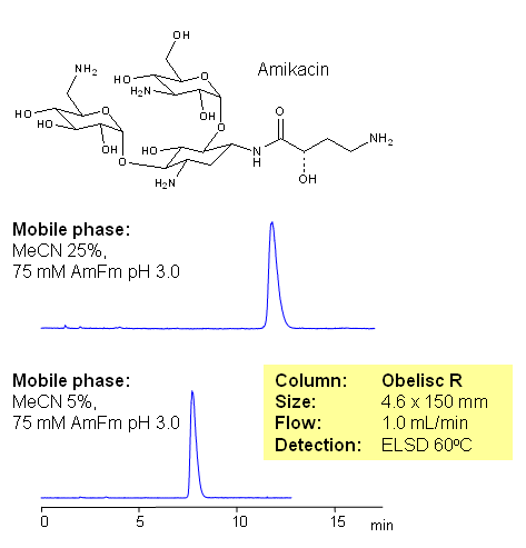 HPLC Method of Amikacin on Obelisc R Column Chromatogramm