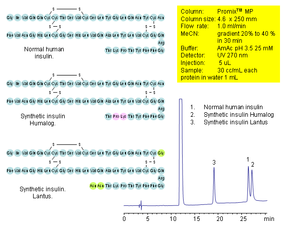 HPLC Separation of Human and Synthetic Insulins on Promix Column Chromatogramm